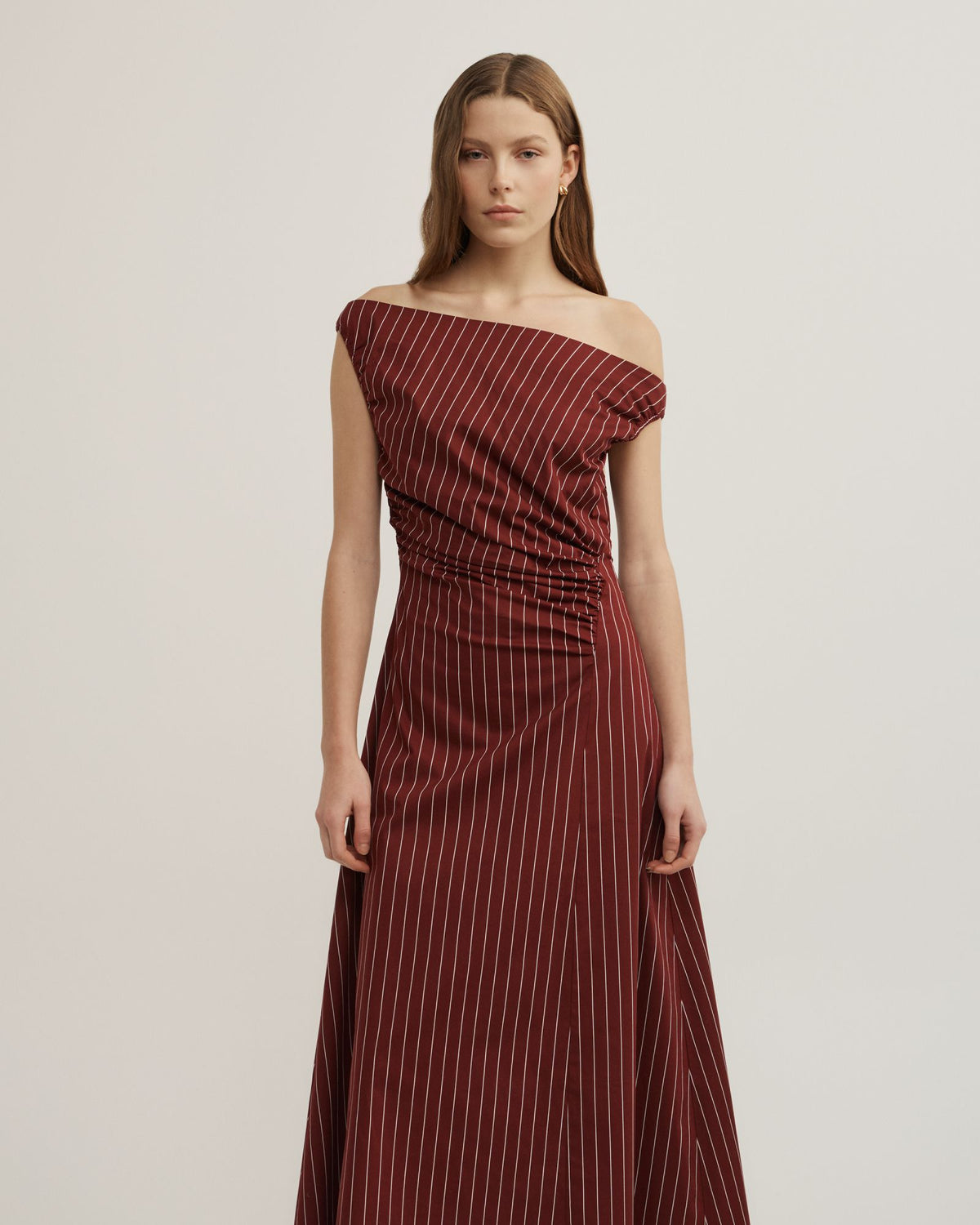 Off Shoulder Gather Midi Dress