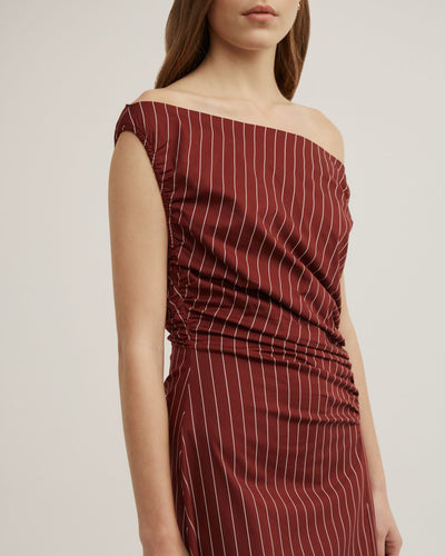 Off Shoulder Gather Midi Dress