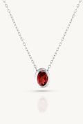 January Garnet Silver Oval Birthstone Necklace - Silver - image 1