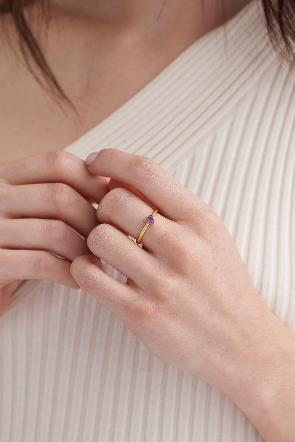 February Amethyst Gold Birthstone Ring - Gold - image 2