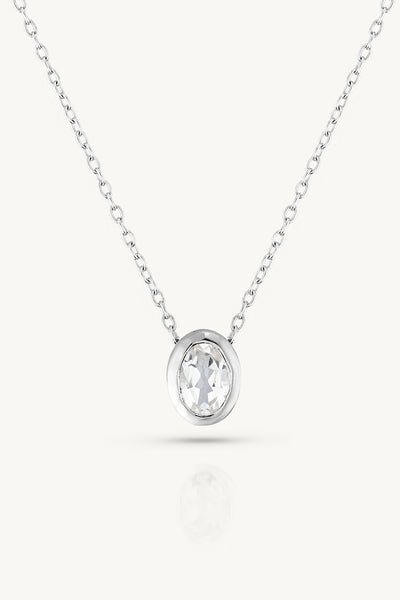 April Topaz Silver Oval Birthstone Necklace - Silver - image 1