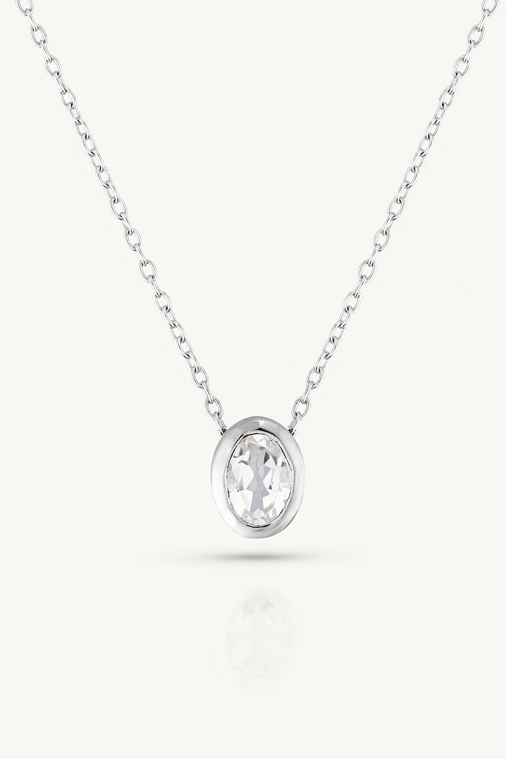 April Topaz Silver Oval Birthstone Necklace - Silver - image 1