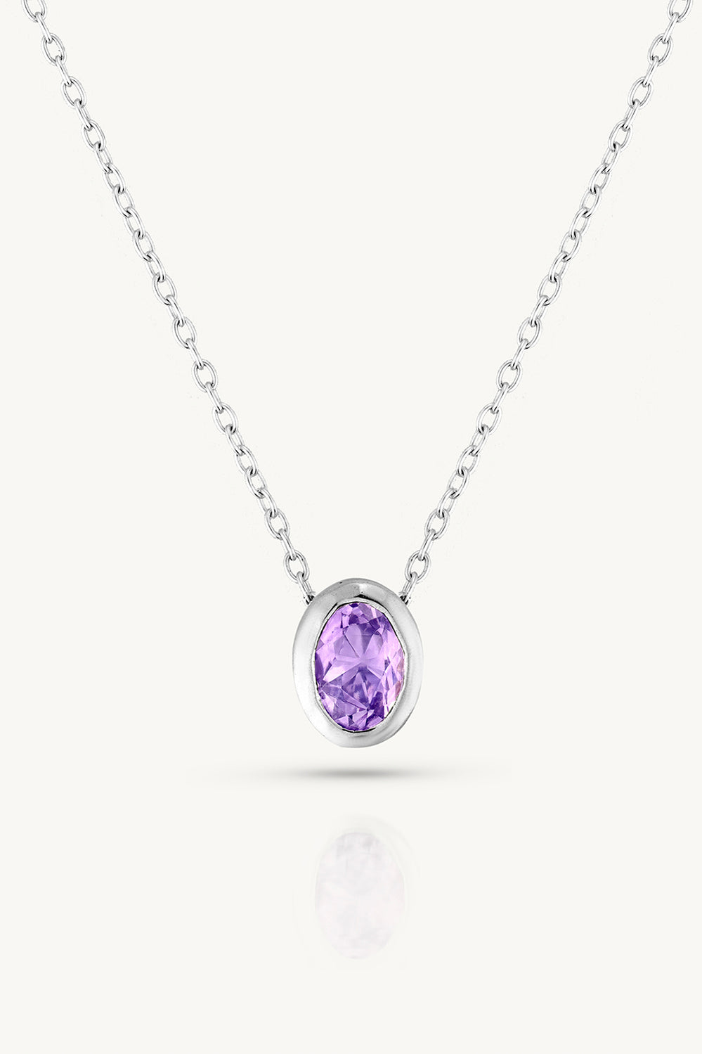 February Amethyst Silver Oval Birthstone Necklace - Silver - image 1