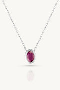 July Ruby Silver Oval Birthstone Necklace - Silver - image 1