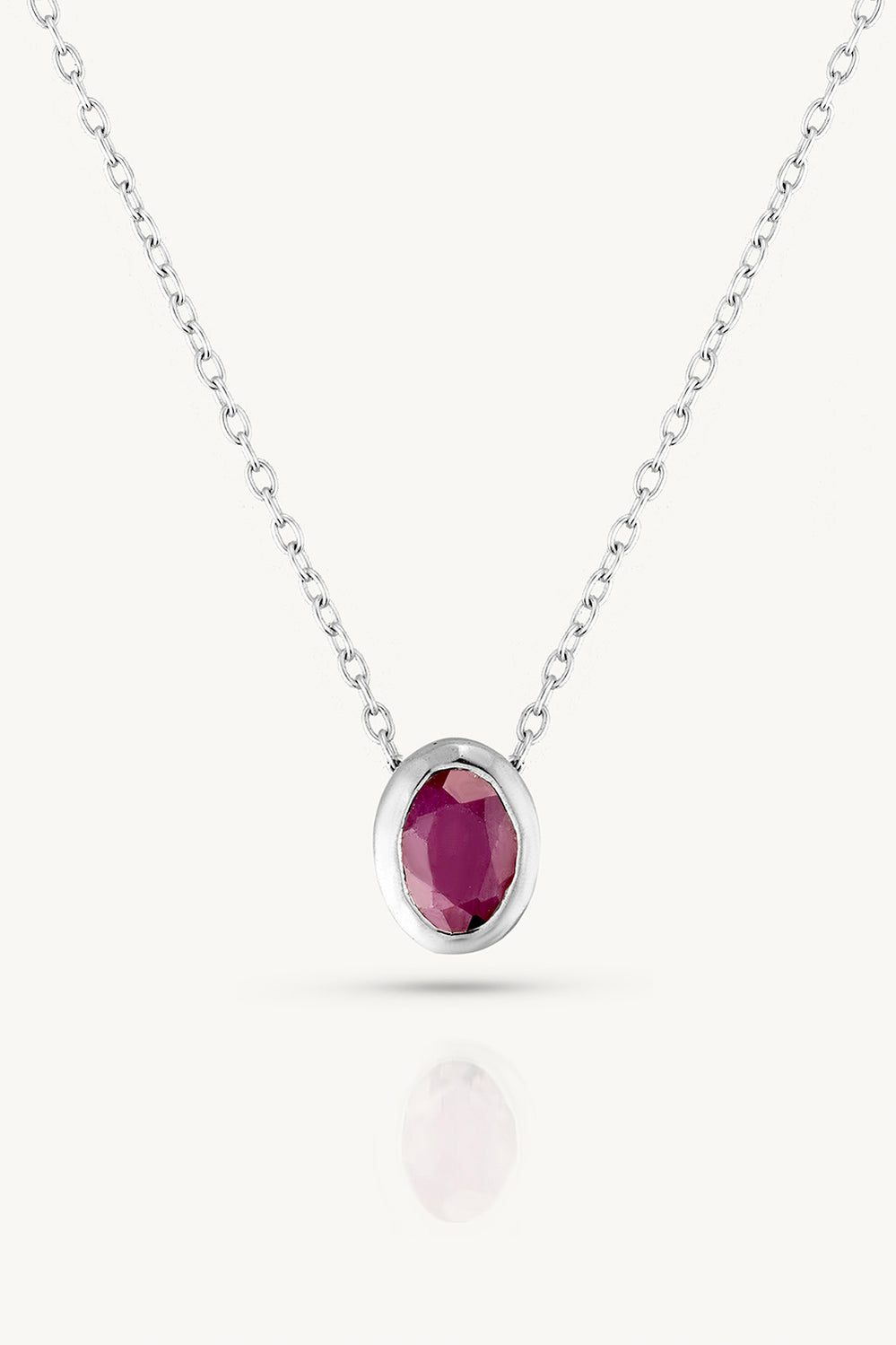 July Ruby Silver Oval Birthstone Necklace - Silver - image 1