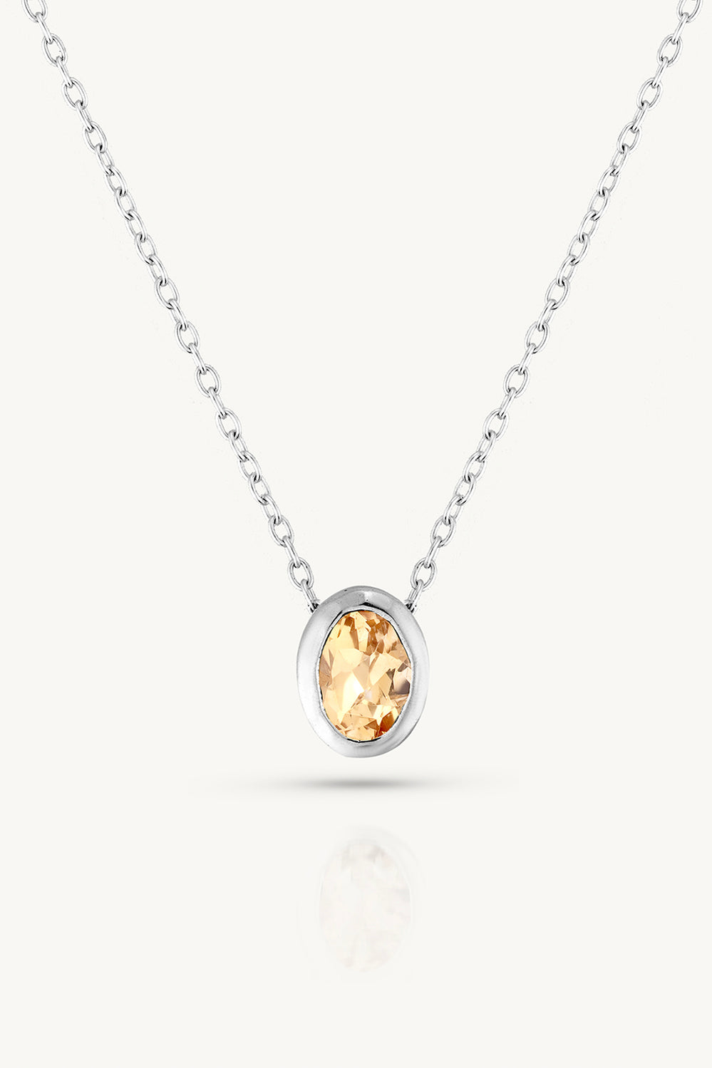November Citrine Silver Oval Birthstone Necklace - Silver - image 1