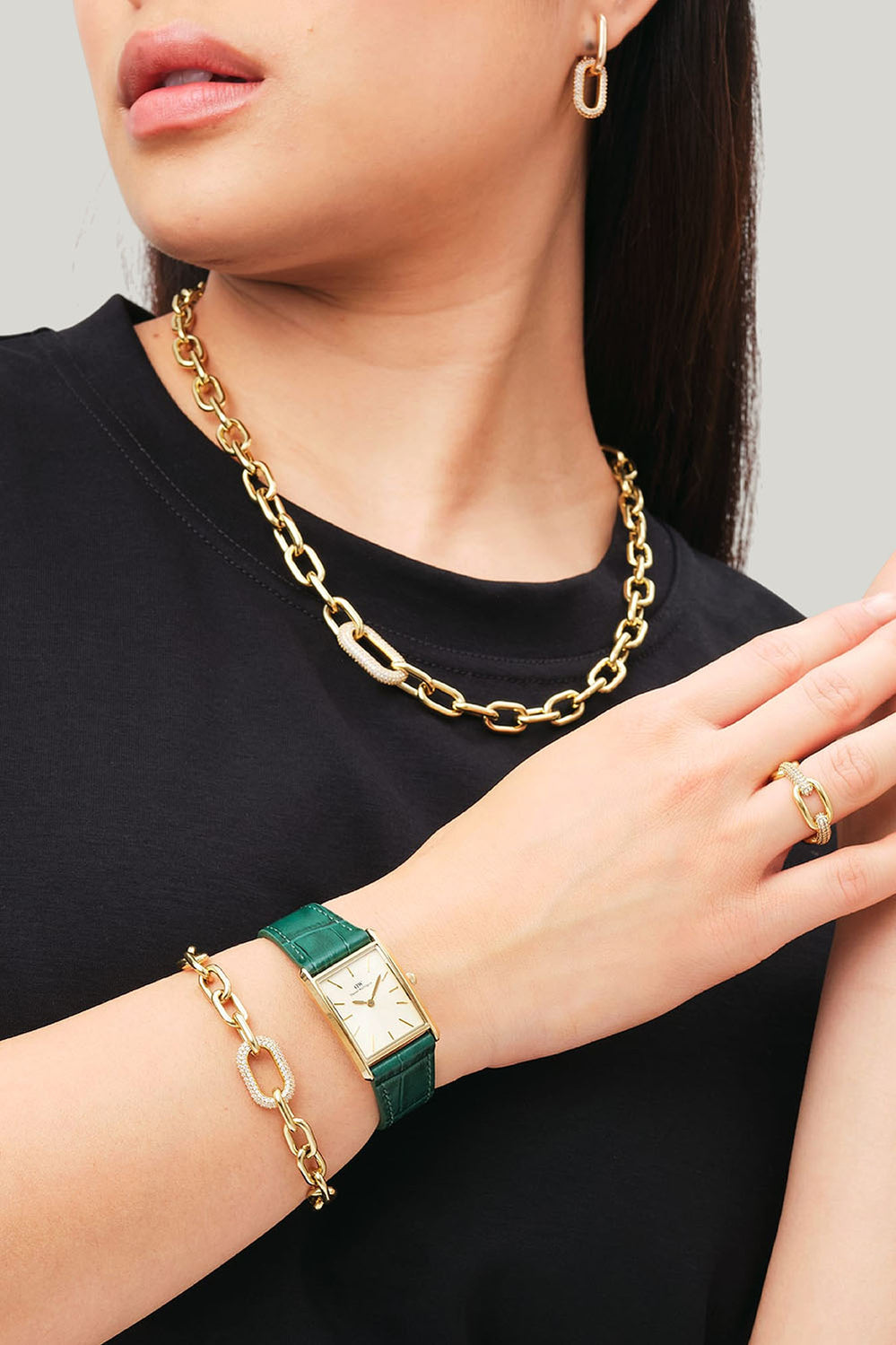 Bound 32x22 Green Croc Leather G Champagne Sunray Watch - Gold - image 2