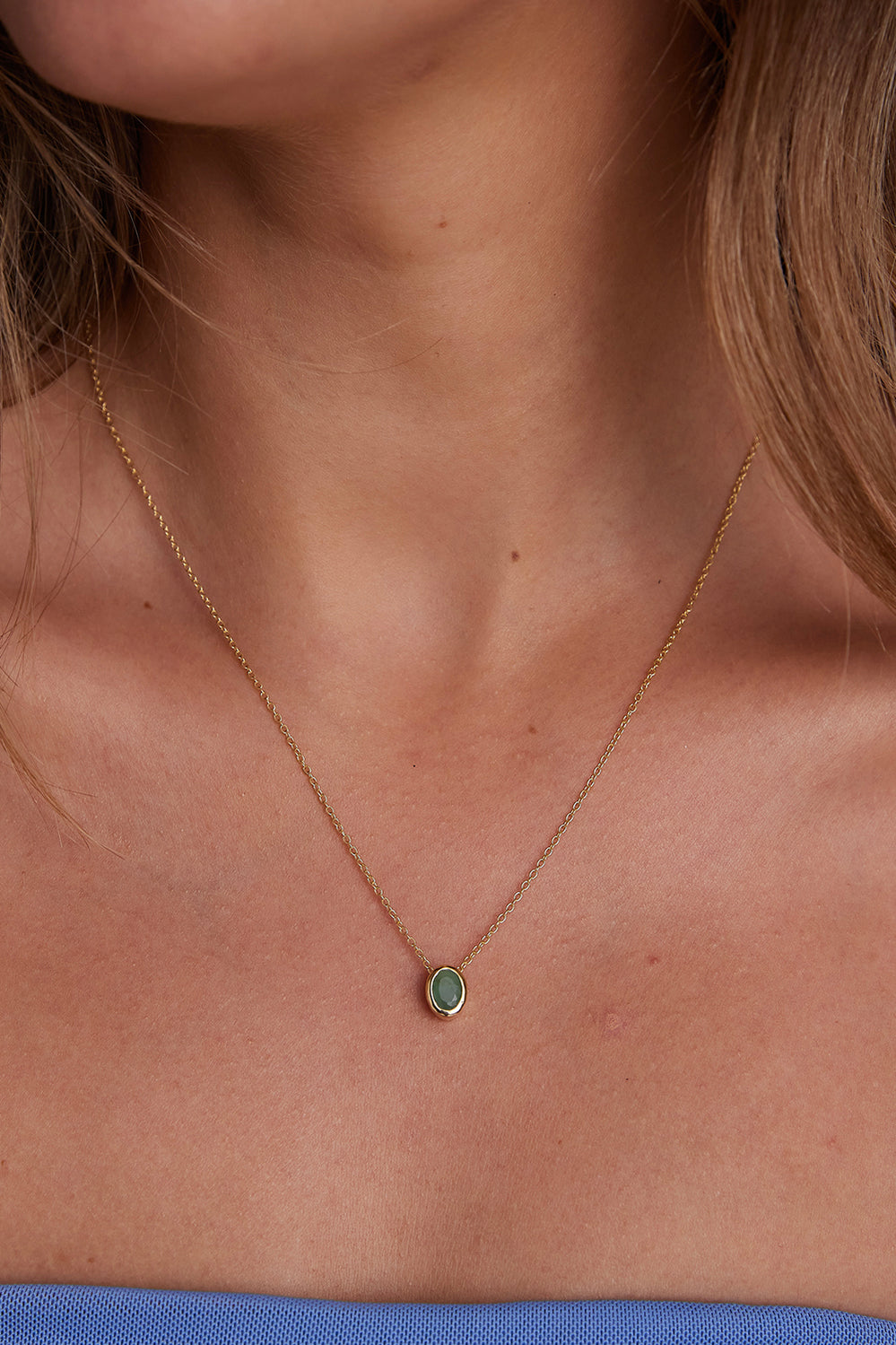 May Emerald Gold Oval Birthstone Charm - Gold - image 2
