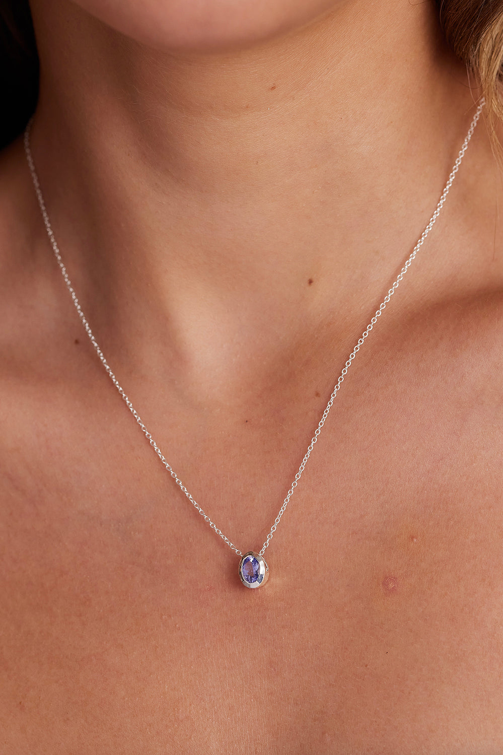 December Tanzanite Silver Oval Birthstone Charm - Silver - image 2