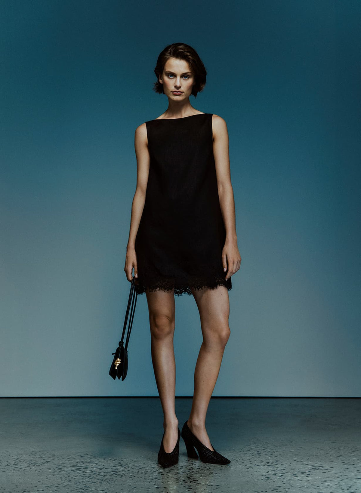 Witchery Equilibrium September 2026 campaign - Linen Lace Mini Dress look 1