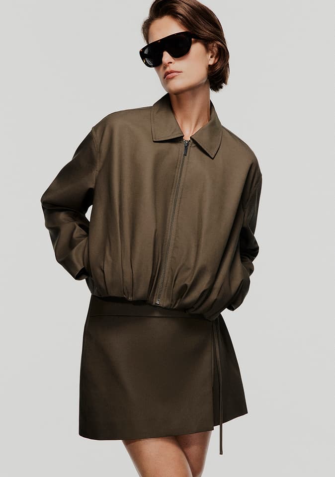 Witchery Equilibrium September 2026 campaign - Gathered Hem Bomber Jacket look 1