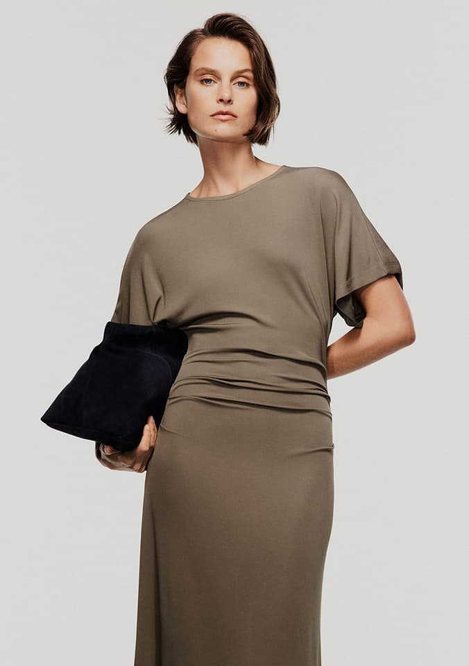 Witchery Equilibrium September 2026 campaign - Tuck Waist Jersey Dress look 1