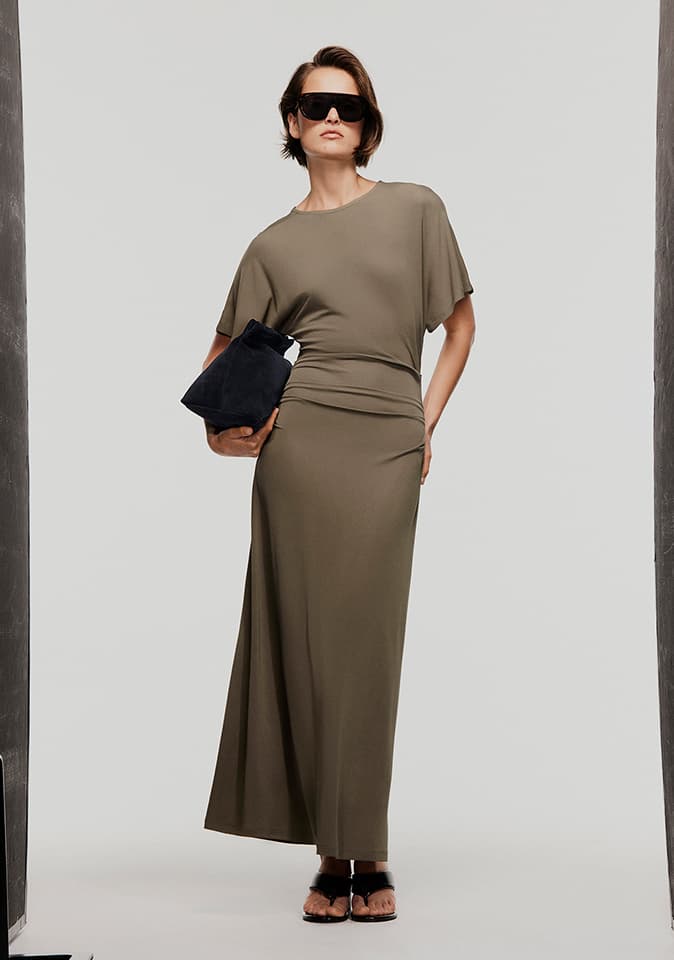 Witchery Equilibrium September 2026 campaign - Tuck Waist Jersey Dress look 2