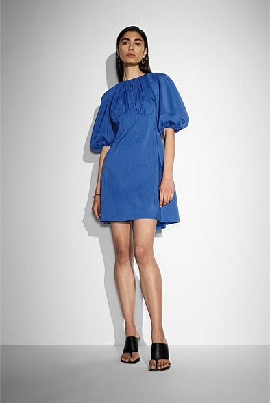Ultra Blue Puff Sleeve Mini Dress ...