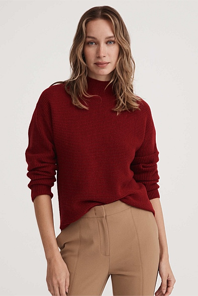 NEW Witchery Fine High Turtle Neck Knit Wool Jumper Pullover Top Brown Size M